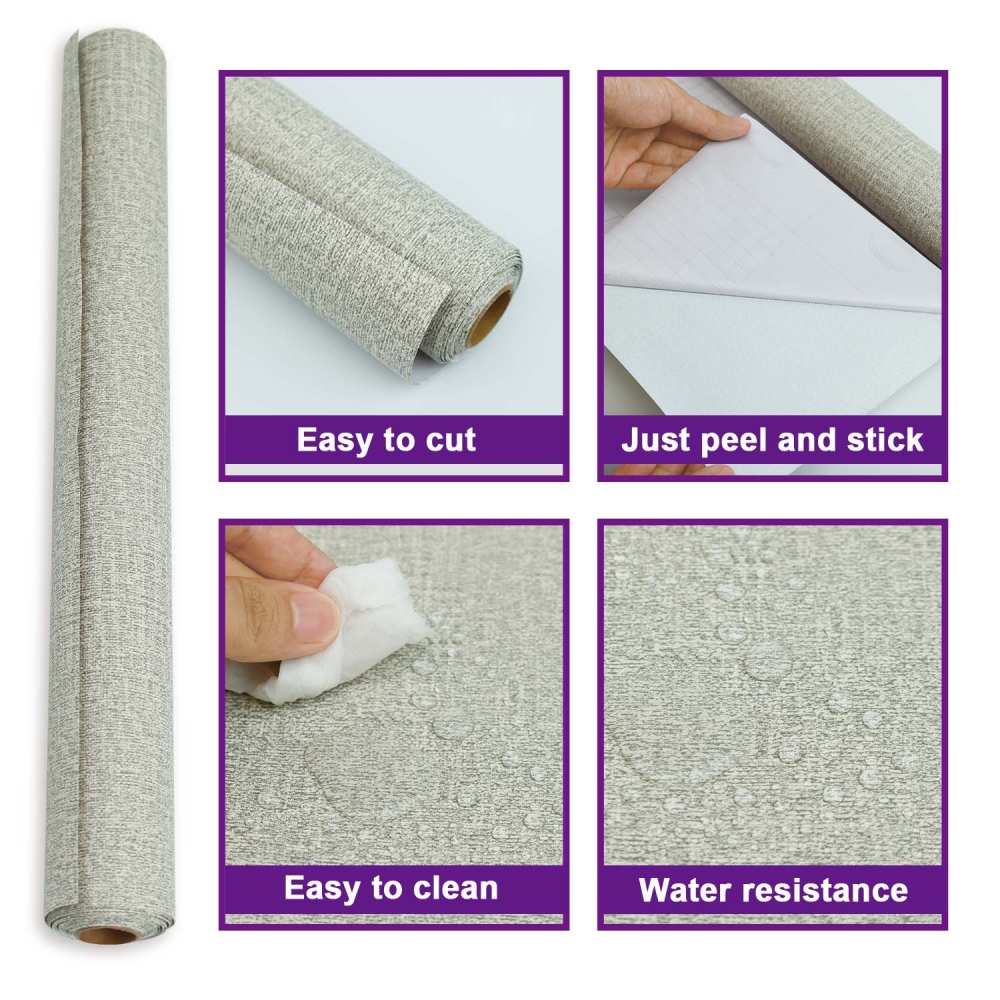 ilemong Grasscloth Peel and Stick Wallpaper 15.75 in. x 118.11 in. Linen Contact Paper Self-Adhesive Wallpaper Roll Beige 2-Roll - backsplash tile - 4