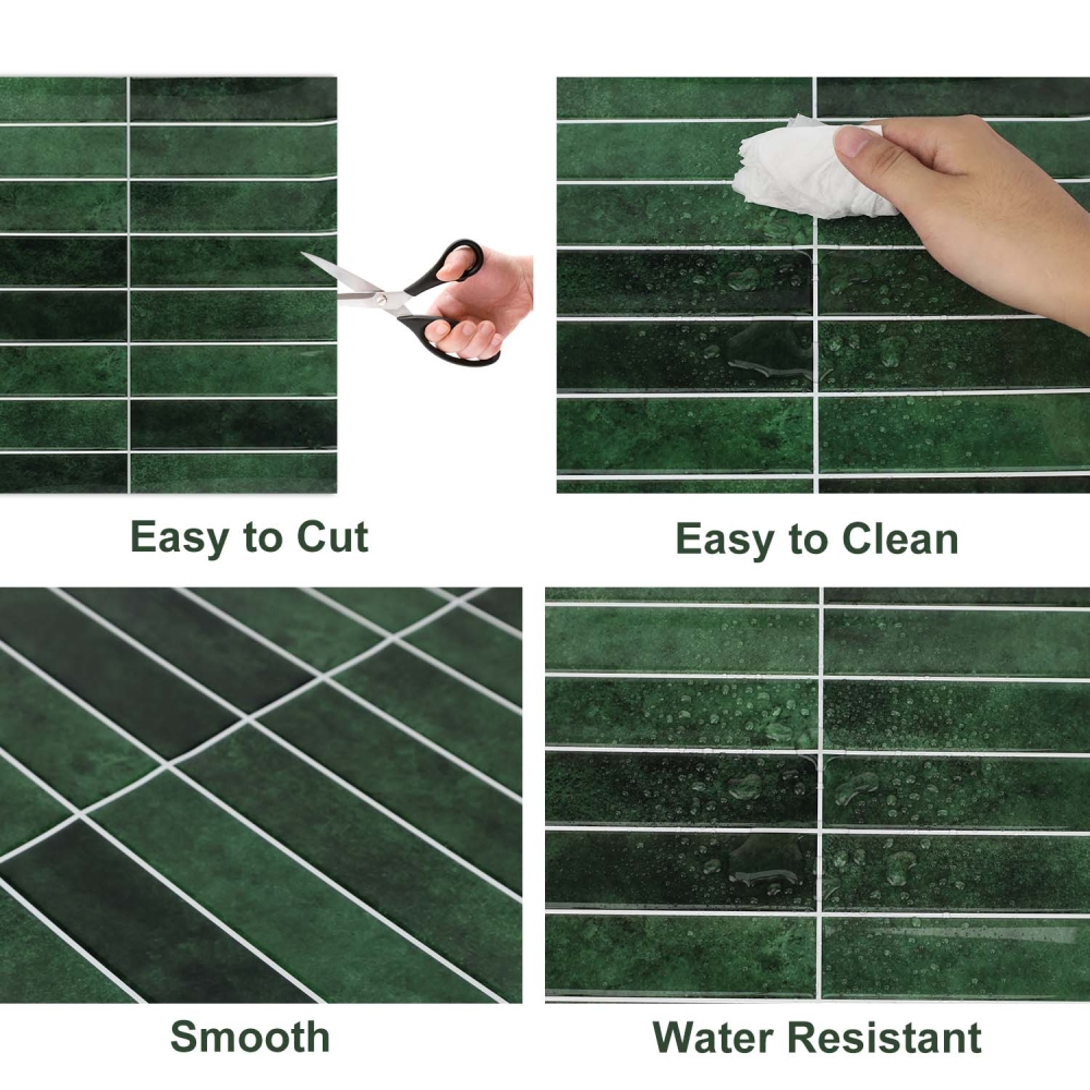 ilemong 12 in. x12 in. Vinly Tile Peel and Stick Backsplash in Green (10-Pack) - backsplash tile - 3