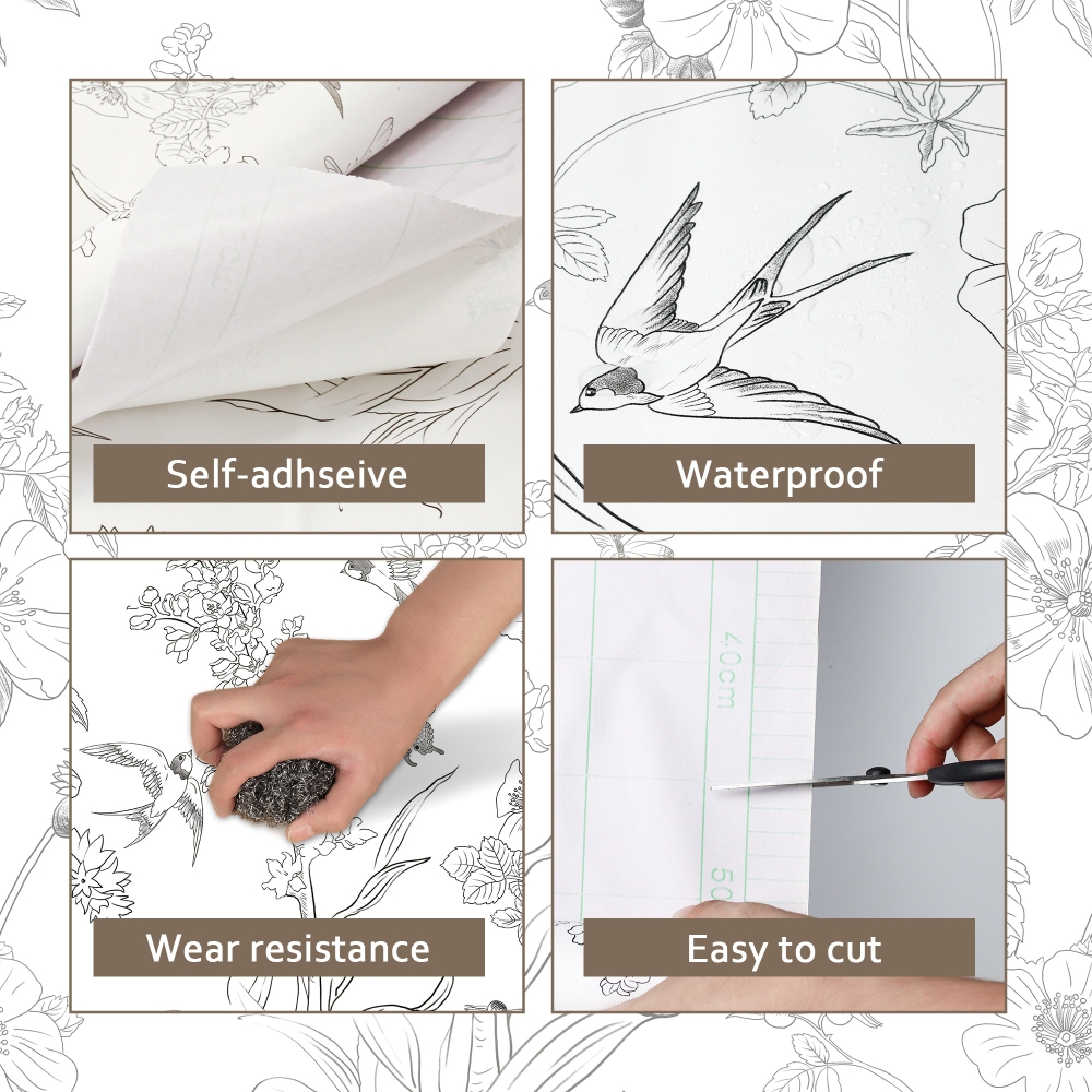 ilemong Bird Wallpaper Peel and Stick Wallpaper Roll Vinyl Decorative Contact Paper 17.32 in. x 16. 40 ft. for Bedroom Cabinet - backsplash tile - 4