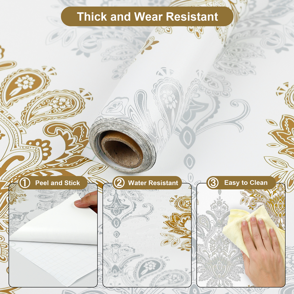 ilemong Vintage Honeysuckle with White Background Peel and Stick Wallpaper Roll (Covers 28.74 sq. ft.) - backsplash tile - 4