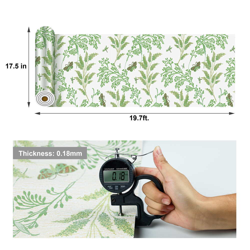 ilemong Green Leaf PVC Peel and Stick Wallpaper Roll (Covers 28.74 sq. ft.) - backsplash tile - 2